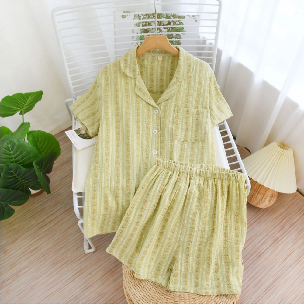 Green Floral Pajama Set